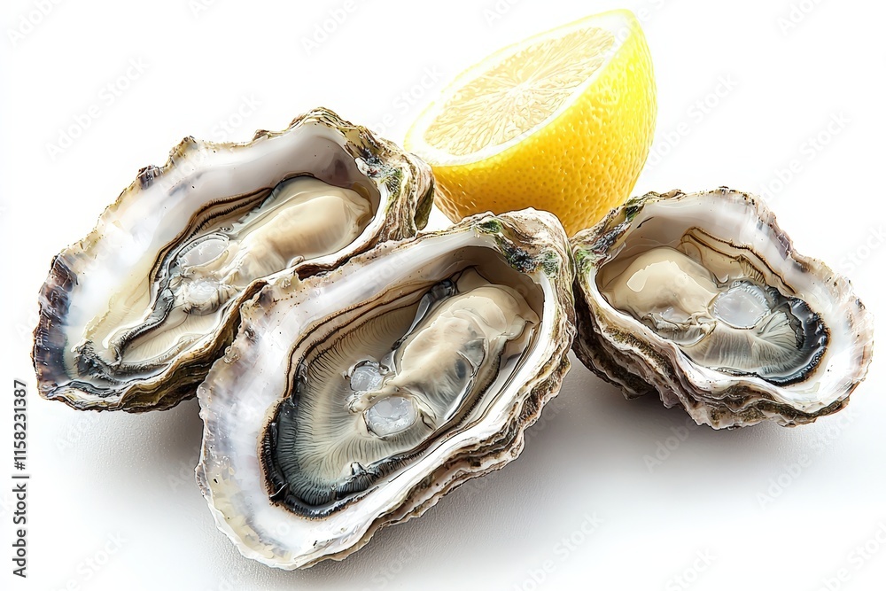 A delectable display of fresh oysters served with lemon wedges and spices, perfect for gourmet dining and culinary indulgence.. A delectable display of fresh oysters served with lemon wedges and spices, perfect for gourmet dining and culinary indulgence..
