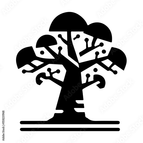 A Unique and Exotic Baobab Tree Silhouette in Monochrome Vector Style for Timeless Elegance

