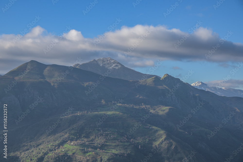 Fototapeta premium mountain, mountains, algeria, africa, landscape, nature, sky, panorama, outdoor, peak, hill, background, scenery, view, travel, rock, forest, valley, beautiful, hiking, adventure, scenic, tourism.