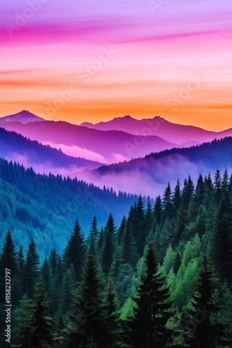 Tranquil Mountain Range at Sunset Light