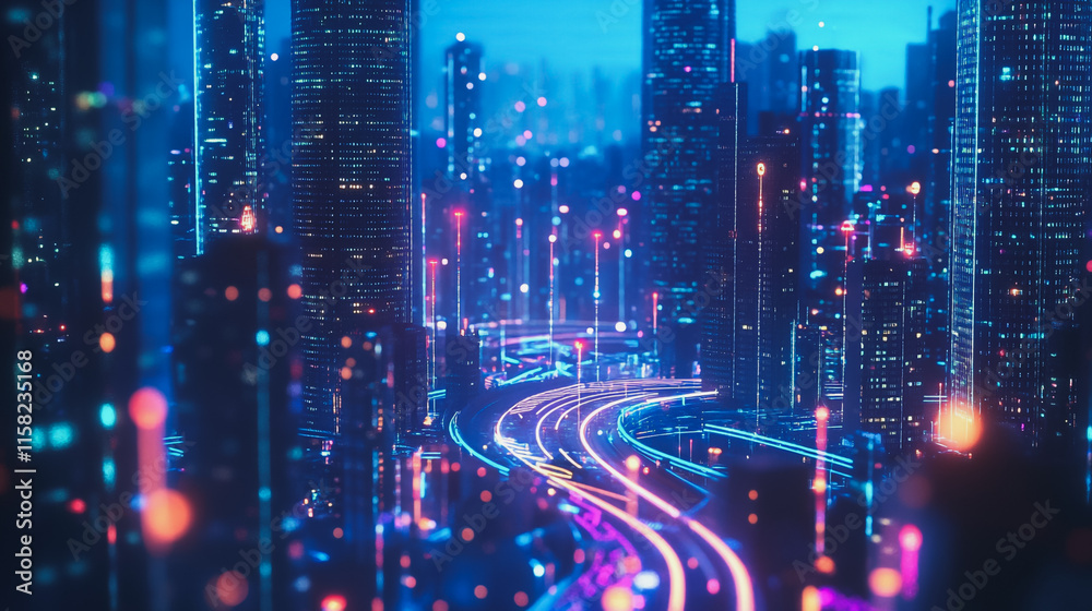 Smart Innovation city with connection cyber security network reciprocity over the night cityscape future wireless digital city and social media networking systems that connects people in the city Smart Innovation city with connection cyber security network reciprocity over the night cityscape future wireless digital city and social media networking systems that connects people in the city