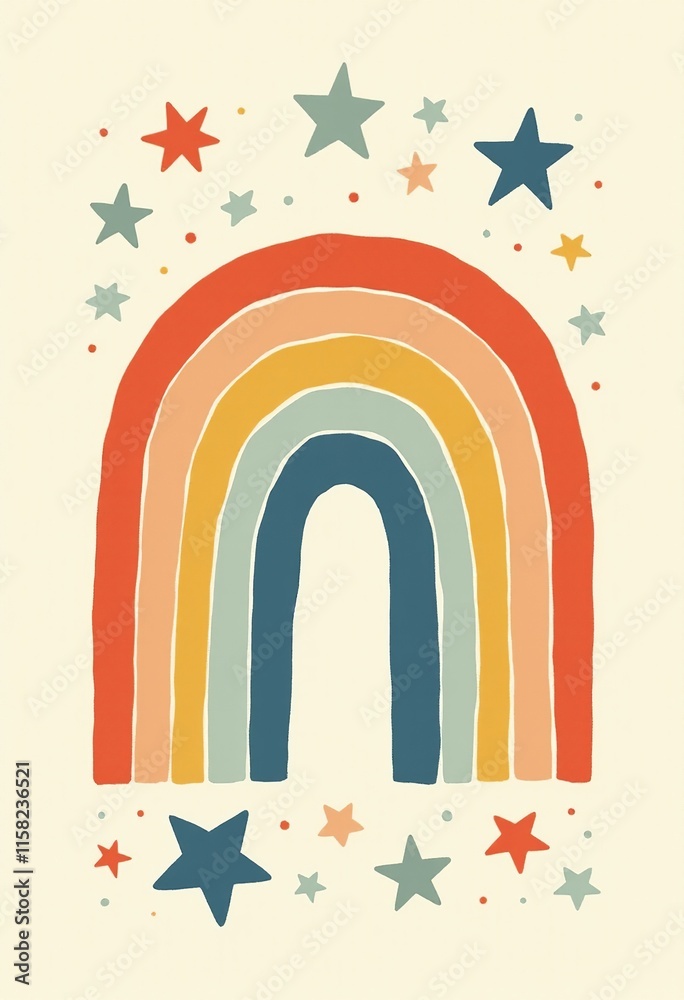 Hand-Drawn Rainbow Shapes: Decorative Elements with Simplified Icons and a Retro Design Touch

