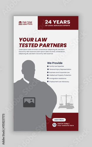 Law Firm Service Instagram Story Post Banner Design, Law Consulting Social Media Vertical Banner and Law Firm Story Template Design