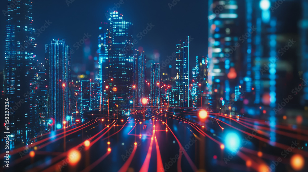 Smart Innovation city with connection cyber security network reciprocity over the cityscape . future wireless digital city and social media networking systems that connects people with in the city Smart Innovation city with connection cyber security network reciprocity over the cityscape . future wireless digital city and social media networking systems that connects people with in the city
