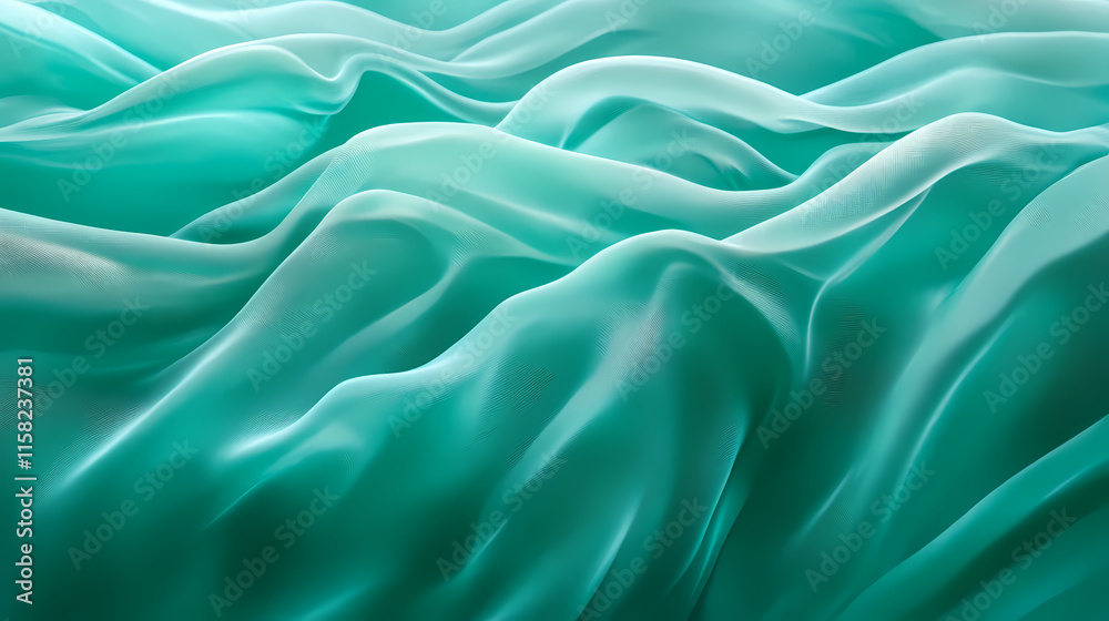Obraz premium Abstract Teal Silk Drape: A serene and ethereal image of flowing turquoise silk fabric, creating a captivating abstract pattern of soft, gentle waves.
