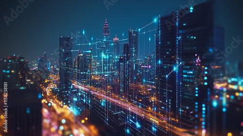 Wallpaper Mural Smart digital Innovation city with connection network reciprocity over the cityscape. of future smart wireless digital city and social media networking systems that connects people with in city Torontodigital.ca