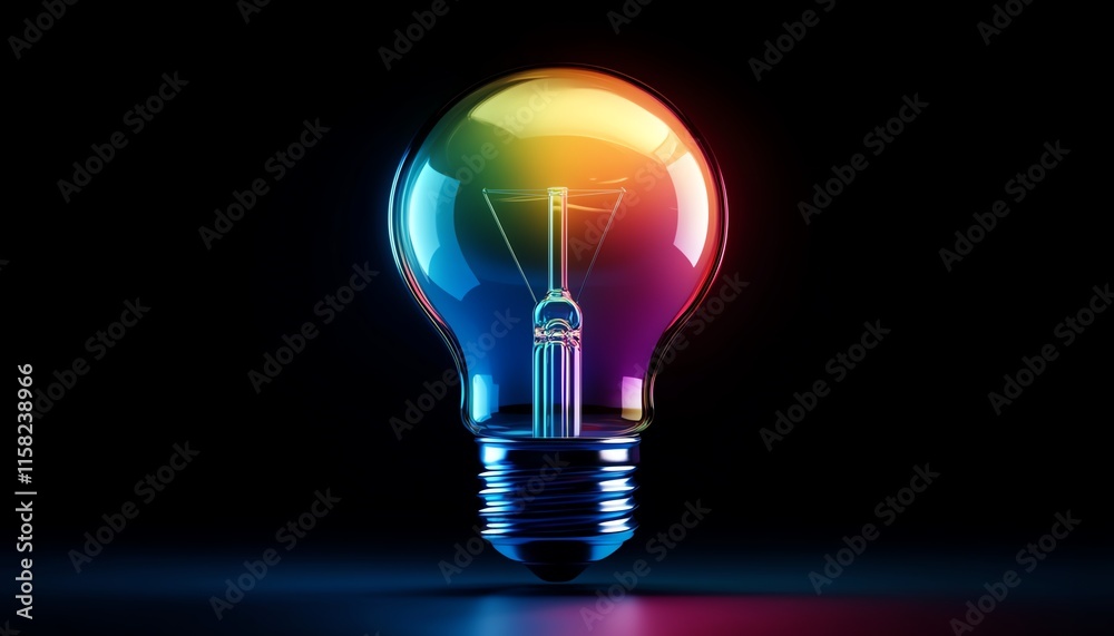 Colorful light bulb shining with creative ideas, abstract design, rainbowcolored glow, symbolizing innovative thinking, outofthebox creativity, digital concept art Colorful light bulb shining with creative ideas, abstract design, rainbowcolored glow, symbolizing innovative thinking, outofthebox creativity, digital concept art