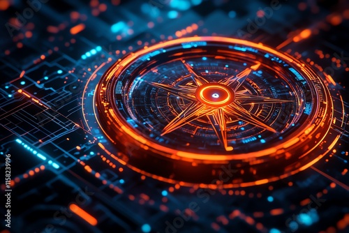 Wallpaper Mural A futuristic compass design with glowing elements on a digital circuit background. Torontodigital.ca