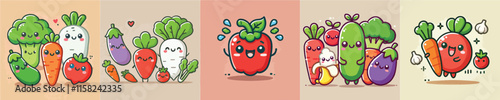 Vector collection of cute vegetables and fruits