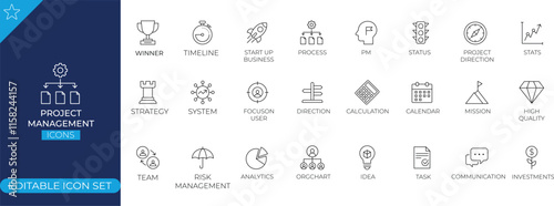 Project Management Line Icon Set - Stock Illustration Design