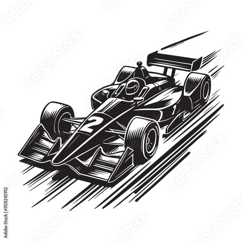 auto racing Silhouette Vector Illustration, Solid White Background.