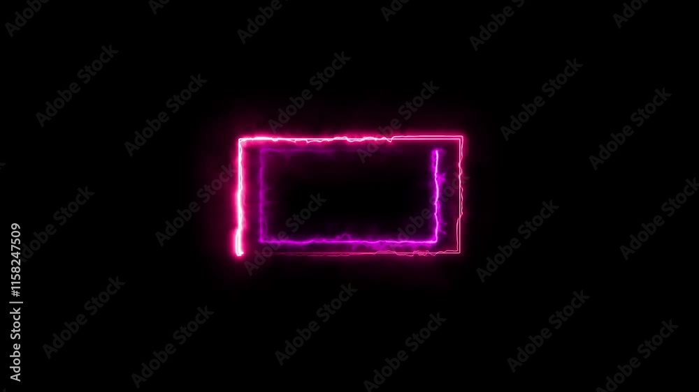 Fire neon light rectangle frame loop animated background. Burning neon light and fog neon light frame box animation seamless loop.