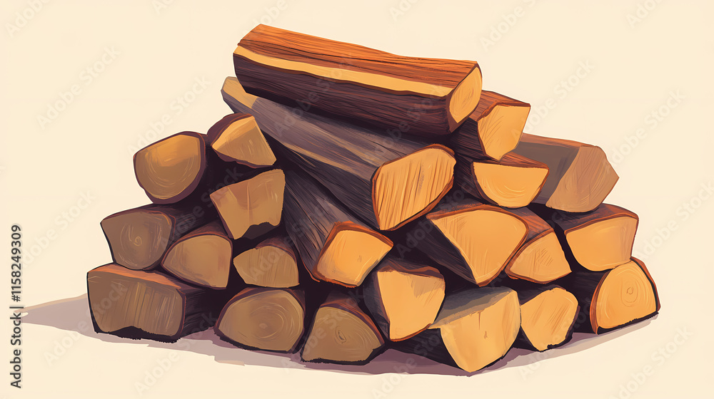 Stack of firewood ready to burn. Fernwood. Illustration Stack of firewood ready to burn. Fernwood. Illustration