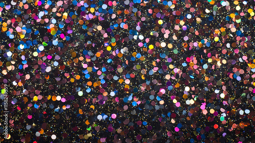 Sparkling Celebration: A vibrant and dazzling display of colorful glitter on a black background, perfect for adding a touch of festive cheer to any design.