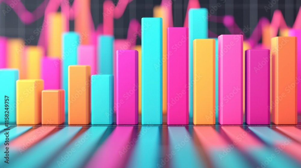Obraz premium Colorful bar chart is showing positive growth on a blurred background graph