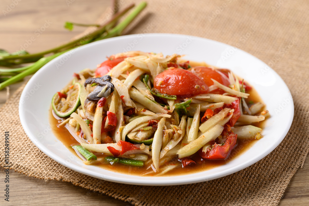 Spicy papaya salad (Som Tum), Local Thai food Spicy papaya salad (Som Tum), Local Thai food