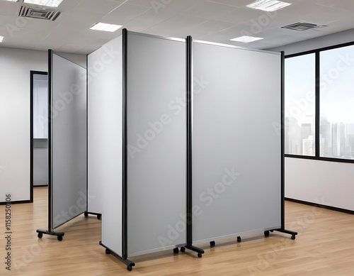 Grey Mobile Room Dividers in Modern Office Space photo