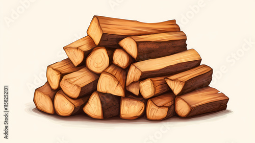 Pile of firewood for fireplace at home. Fernwood. Illustration photo