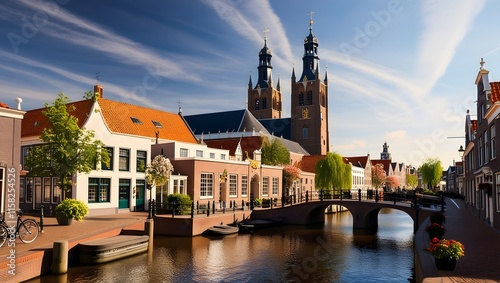 bridge over a canal with buildings and trees