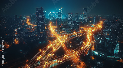 Wallpaper Mural Smart Innovation city with connection cyber security network reciprocity over the night cityscape future wireless digital city and social media networking systems that connects people in the city Torontodigital.ca