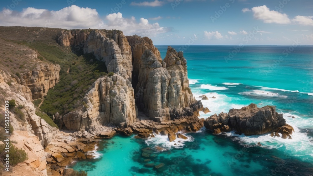 Obraz premium Rocky Cliffside Overlooking a Turquoise Seaw