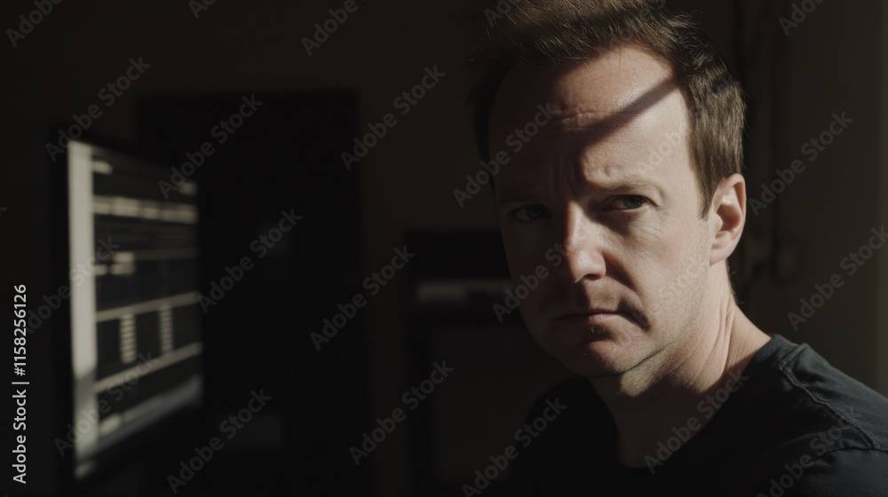 Person looking worried at computer screen, reflecting the pressures and challenges of modern digital life. Navigating complex technology and information overload. Person looking worried at computer screen, reflecting the pressures and challenges of modern digital life. Navigating complex technology and information overload.