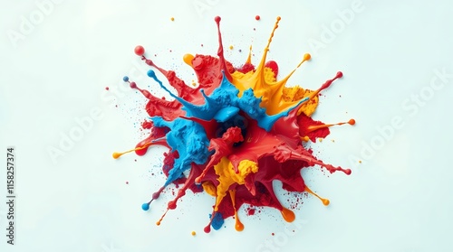 Vibrant Color Explosion: A Dynamic Red, Blue, and Yellow Paint Spatter photo