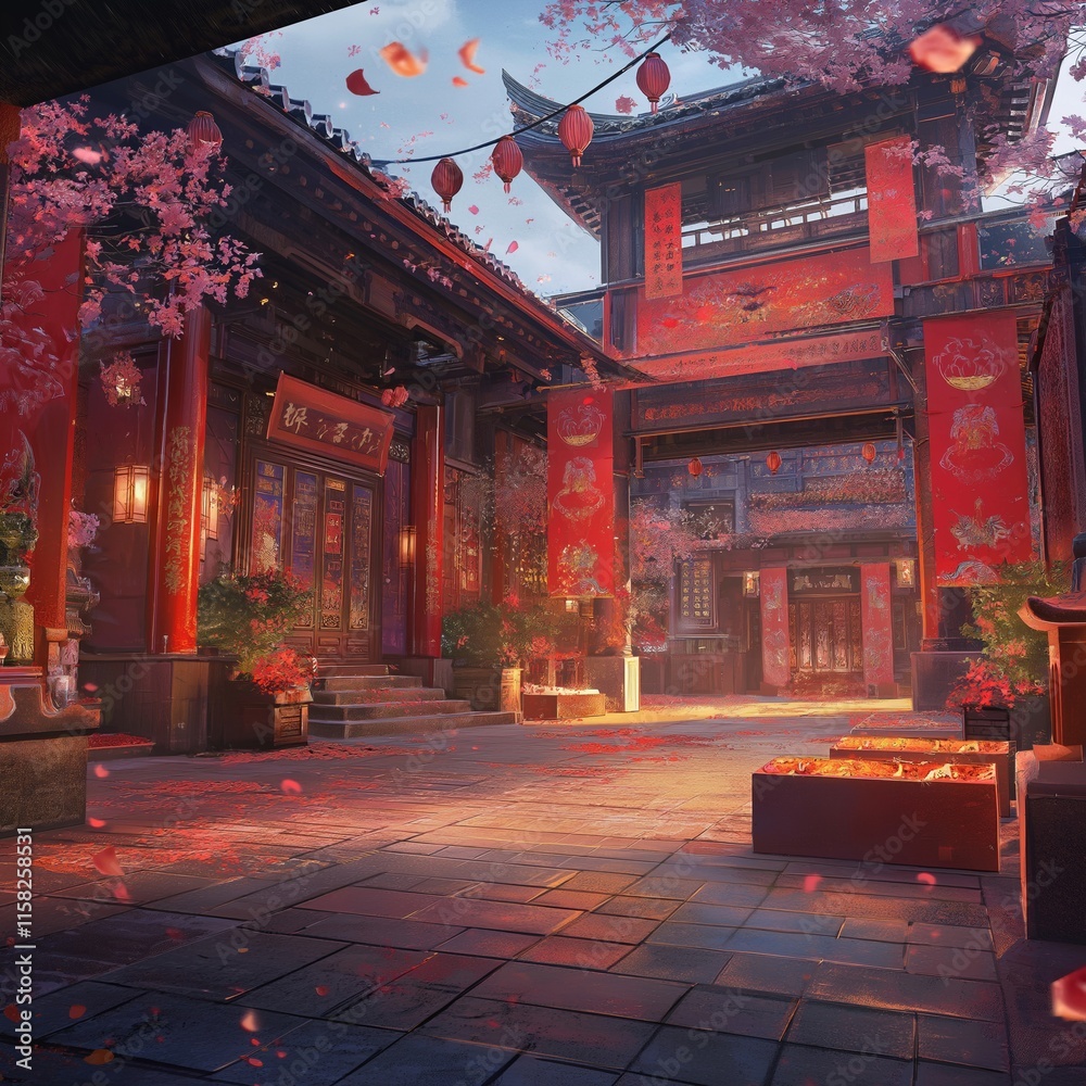 nice chinese new year theme for greeting cards or anime background