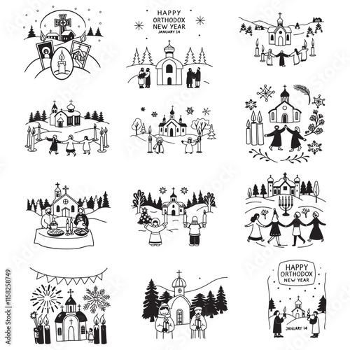 Happy Orthodox New Year Vector Illustration Celebrated on January 14
