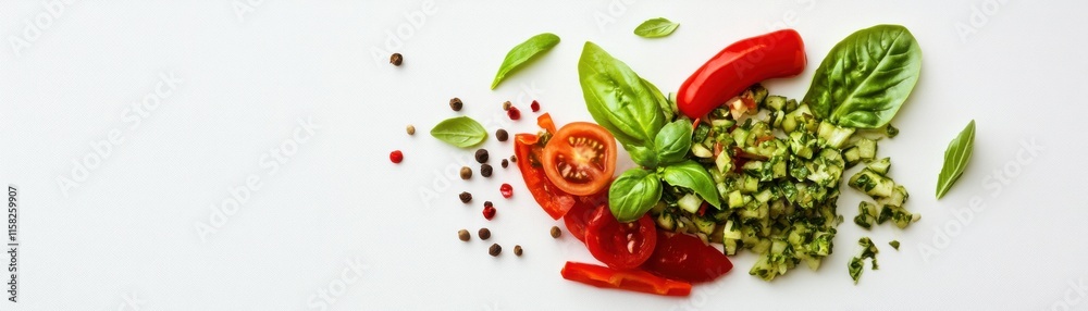 A vibrant arrangement of fresh vegetables, including red peppers, tomatoes, and leafy greens, showcasing healthy eating and culinary creativity. A vibrant arrangement of fresh vegetables, including red peppers, tomatoes, and leafy greens, showcasing healthy eating and culinary creativity.