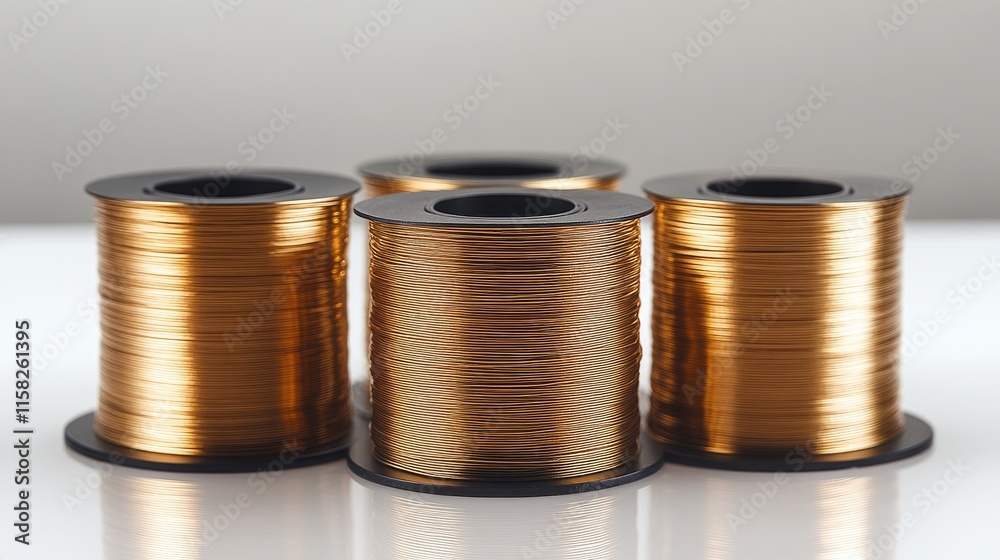 Spools of copper wire arranged on white background Spools of copper wire arranged on white background