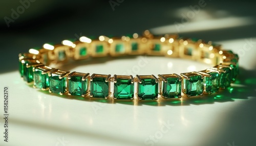 Gold Bracelet Adorned With Emerald Gemstones photo