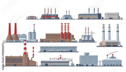 Industrial Plants Factories Power Stations Manufacturing Buildings Energy Production Illustration