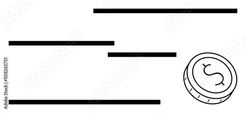 Coin with dollar sign surrounded by horizontal lines. Ideal for finance, investment, banking, economics, savings budgeting and trading. Line metaphor. Line metaphor. Simple line icons