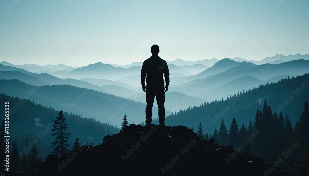 Fototapeta premium silhouette man on mountain