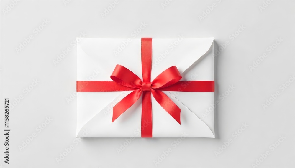 Festive White Envelope with Red Ribbon Bow Holiday Gift Mail Celebration Festive White Envelope with Red Ribbon Bow Holiday Gift Mail Celebration