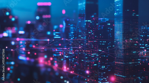 Wallpaper Mural Smart Innovation city with connection cyber security network reciprocity over the night cityscape future wireless digital city and social media networking systems that connects people in the city Torontodigital.ca