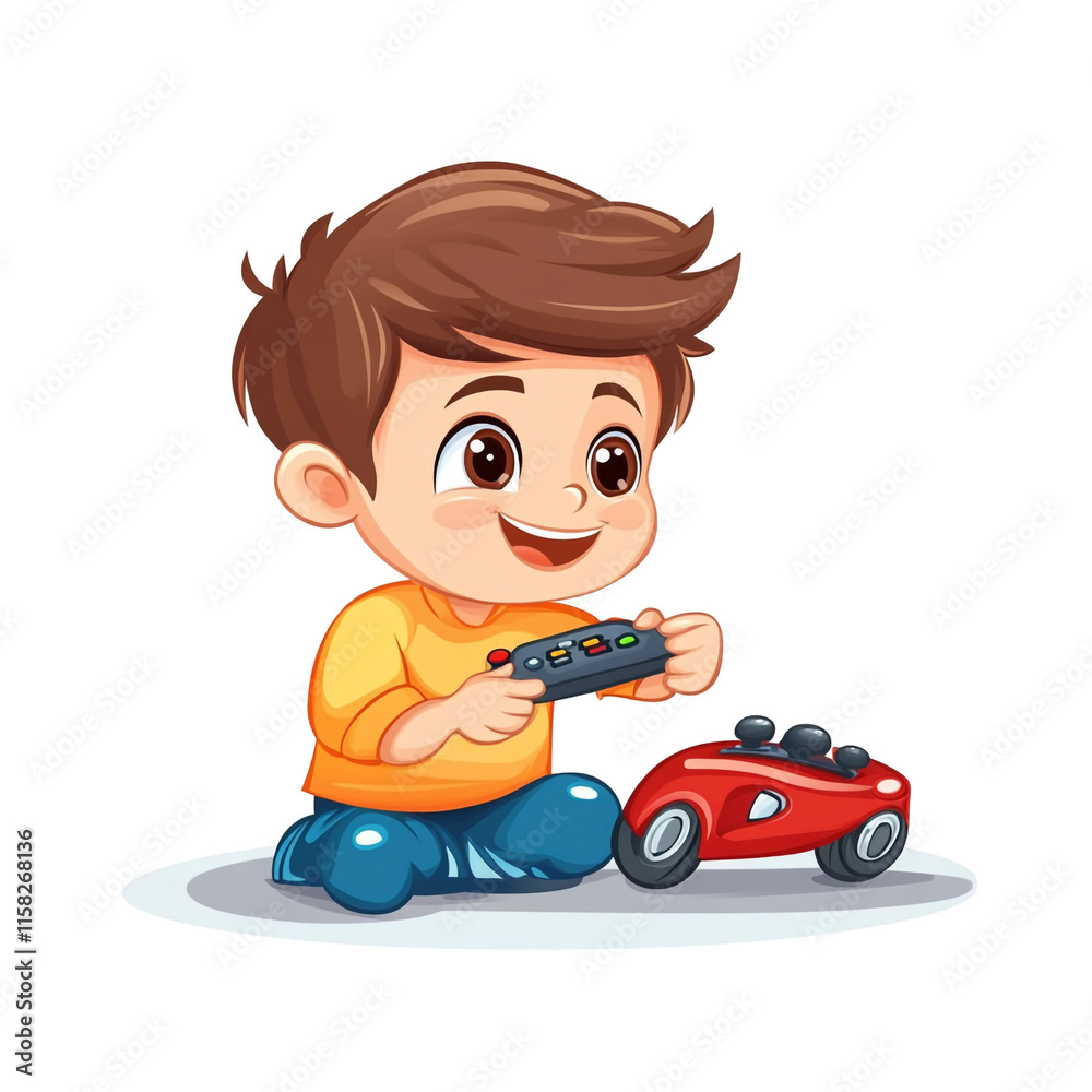 Joyful Boy Playing with His Remote Control Toy Car Joyful Boy Playing with His Remote Control Toy Car