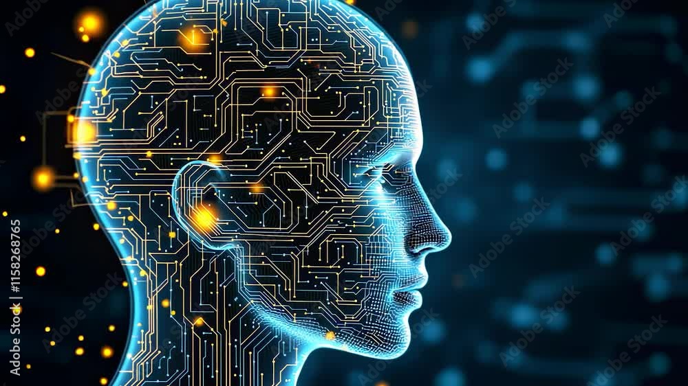 A conceptual representation of artificial intelligence with a glowing digital brain