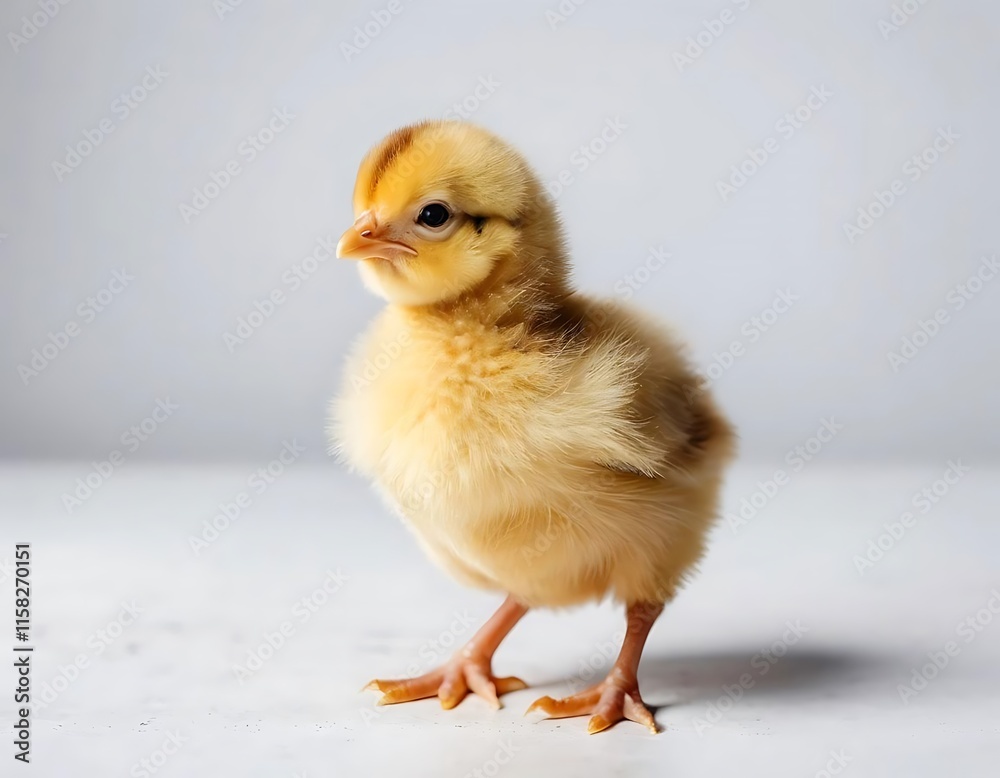 A Fluffy Yellow Chick Stands on White Background A Fluffy Yellow Chick Stands on White Background