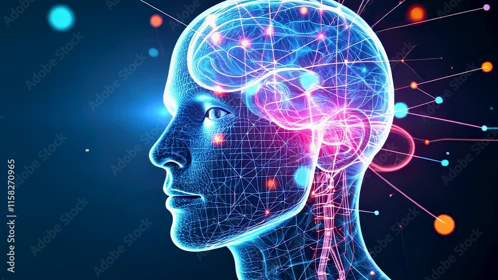 A vibrant digital brain with glowing neural connections, representing advanced AI and intelligence