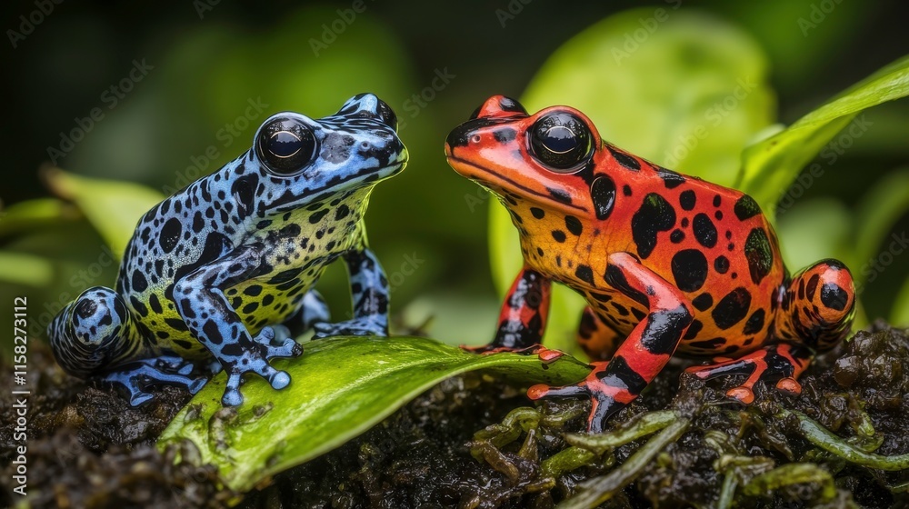 Fototapeta premium Frogs Hopping Among Vibrant Jungle Plants