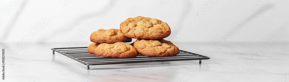 3D Baked cookies cooling on rack in minimalist kitchen delicious treats clean environment culinary delight 3D Baked cookies cooling on rack in minimalist kitchen delicious treats clean environment culinary delight