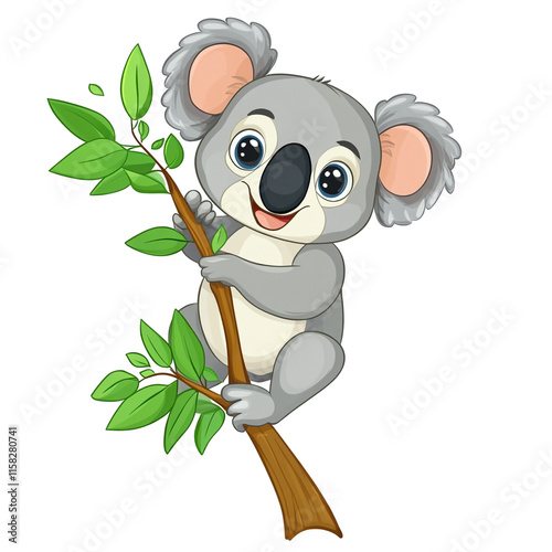 Adorable Koala on a Branch: A Cartoon Illustration photo