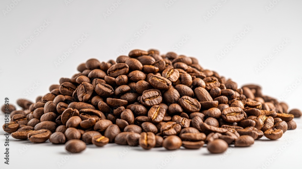 Aromatic Fresh Coffee Beans with Rich Textures on White Background Aromatic Fresh Coffee Beans with Rich Textures on White Background