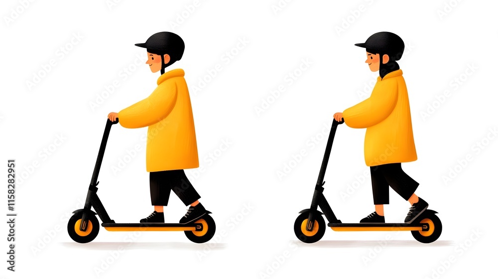 Person Riding Yellow Scooter in Trendy Outfit with Helmet Person Riding Yellow Scooter in Trendy Outfit with Helmet