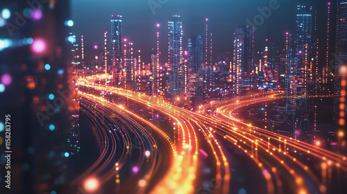 Wallpaper Mural Smart Innovation city with connection cyber security network reciprocity over the night cityscape future wireless digital city and social media networking systems that connects people in the city Torontodigital.ca