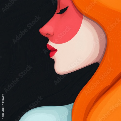 Woman Profile  Red Hair  Abstract Art  Feminine  Elegant  Peaceful  Serene  Calm  Thoughtf photo