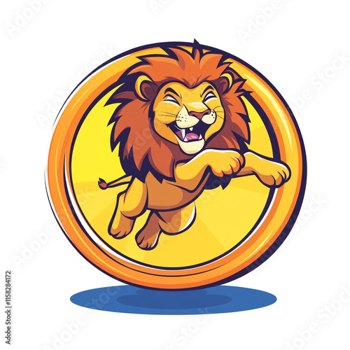 Playful Lion Cub Logo Design: A vibrant illustration of a joyful lion cub leaping playfully within a circular frame. photo