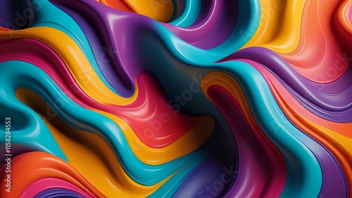 3D Abstract background featuring colorful, flowing line shapes. A geometric pattern enhanced by squiggly gradient elements